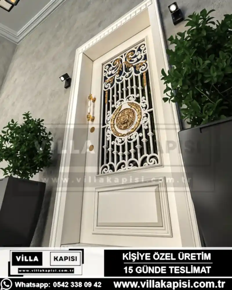 beyaz-celik-villa-kapisi-ferforjeli-altin-aslan